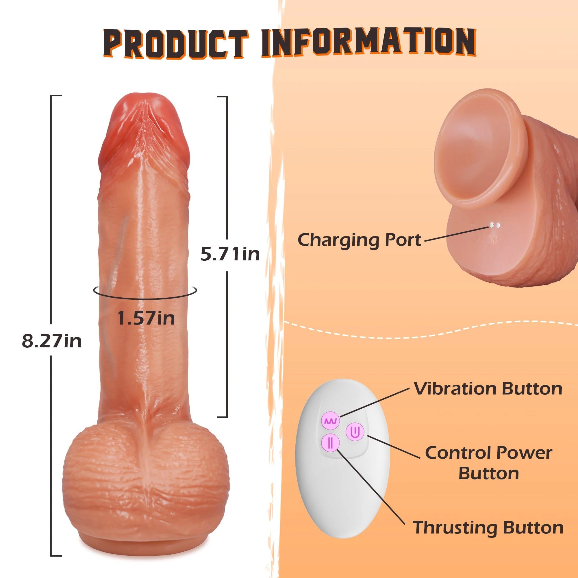 8 Inch 21cm Dildo with Vibrating and Thrusting Function - Image 4